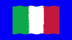 brush drawn flag of Italy on a blue background. moving from the wind. 4k video for your project.