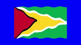 brush drawn flag of Guyana on a blue background. moving from the wind. 4k video for your project.