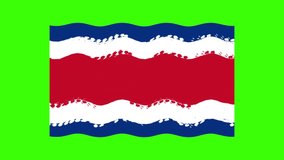 brush drawn flag of Costa Rica on a green background. moving from the wind. 4k video for your project.