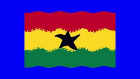brush drawn flag of Ghana on a blue background. moving from the wind. 4k video for your project.