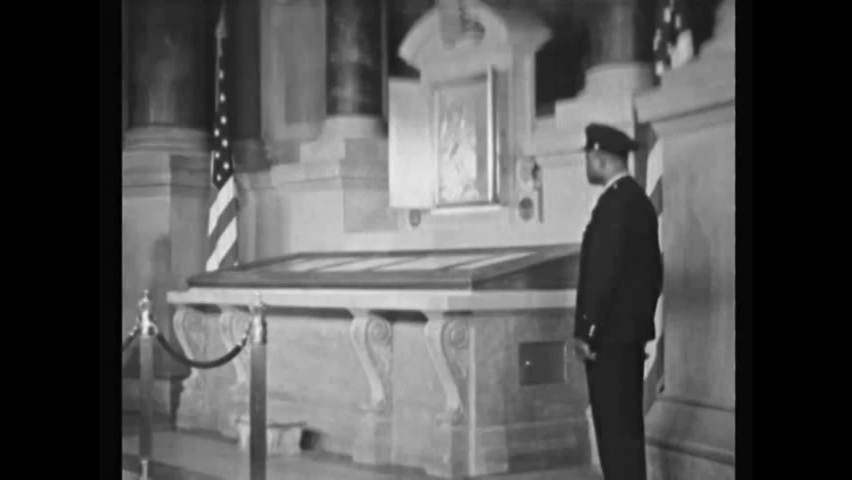 CIRCA 1950s - The United States Declaration of Independence, Constitution and the Bill of Rights are encased, protected, and lowered into a vault.
