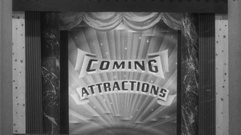 PREVIEWS OF COMING ATTRACTIONS Animated Announcement. Marquee and Curtain Reveal. Retro Vintage Style Drive-in Movie Theater Intermission Announcement.