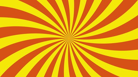 Yellow curved rays on an orange background. Seamless motion graphic loop animation background in retro pop art style
