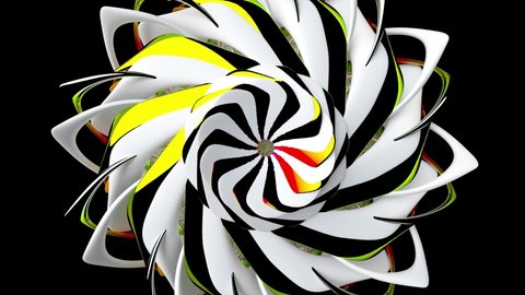 3d render video loop animation with abstract art of surreal alien flower based on curve round smooth and soft organic bio forms in kaleidoscopic fractal structure in matte white ceramic and metal 