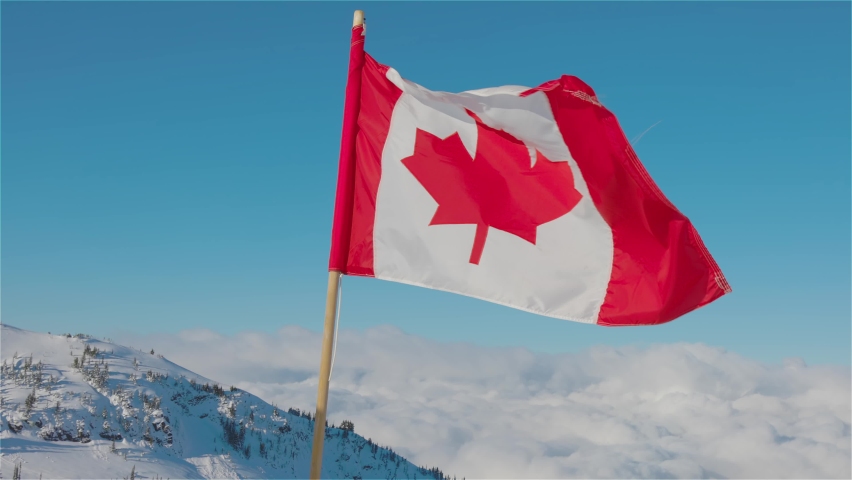 Canadian Flag Winter Mountain Landscape Background Stock Footage Video ...