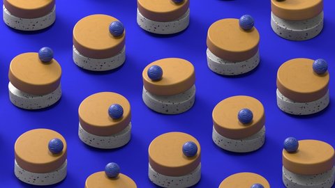 Trendy motion design background loop animation. 3d render of sweet candy cakes.