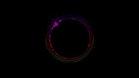 Abstract circular spinning spectral wave design on black background vibrating spectrum wave form. Audio spectrum simulation for music futuristic animation
