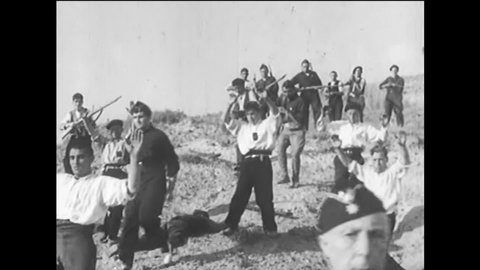 CIRCA 1930s - Rebel troops surrender during a battle of the Spanish Civil War in 1938.