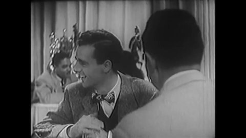 CIRCA 1947 - In this comedy movie, a comedian tells a joke about how incomprehensible English accents are.