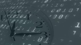 Digital animation of binary coding data processing against ticking clock. online security and technology concept - Powered by Shutterstock - Get 15% off with code: PIKWIZARD15