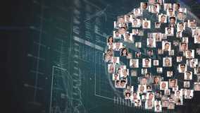 Digital composition of globe of multiple profile icons spinning against digital interface with data processing. global networking and business concept - Powered by Shutterstock - Get 15% off with code: PIKWIZARD15