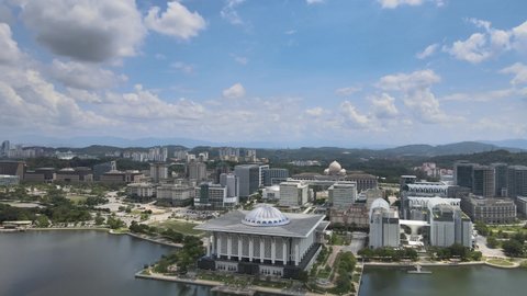 Aerial View of Iron Mosque or The Tuanku Mizan Zainal Abidin Mosque and Putrajaya Lake.