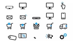Easy online shopping with technology at your home. Icon animation concept.