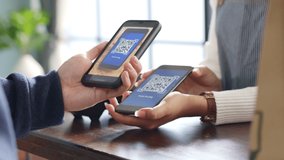 Customer using phone for payment at cafe restaurant, cashless QR code technology and money transfer concept - Powered by Shutterstock - Get 15% off with code: PIKWIZARD15