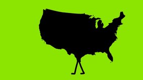 animated video silhouette of a walking map of America on green background