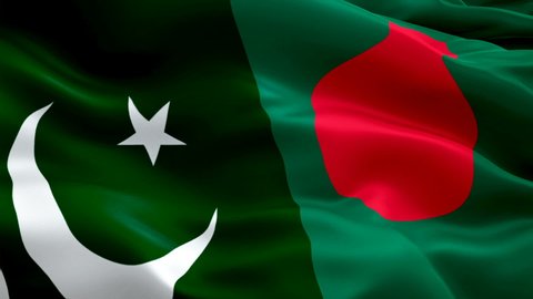 Pakistan and Bangladesh Flag Wave Loop waving in wind. 