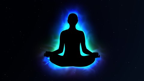 Human Covered with Neon Glow Energy and aura in Meditation Concept Illustration Animation