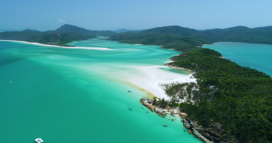 4K aerial forward tracking motion of Hill Inlet at Whitehaven beach,Whitsunday Islands,Queensland,Australia Royalty-Free Stock Footage #1066636945