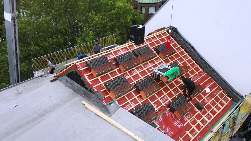 roof topping work renovation construction isolation Stock Footage Video ...