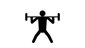 athlete squats with barbell icon, deadlift, workout squat, fitness, symbol on white background. 4k