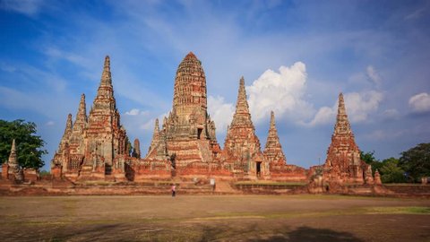 4K. Time Lapse Landmark Old Temple wat Chaiwatthanaram of Ayutthaya Province( Ayutthaya Historical Park )Asia Thailand. Footage Video Ultra HD, 4096 x 2304 