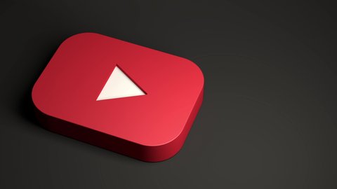 Youtube 3d render isometric logo,symbol or icon of the popular video Social Network. Concept of Media,live,broadcast,stream,smartphones,internet,websites and big tech.This is a 4k animation .