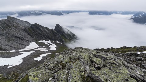 Inversion under clouds in fjord