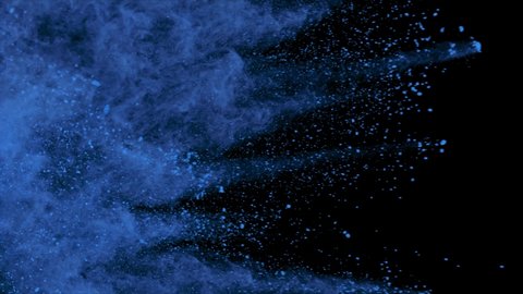  Royal Blue impact animation powder explosion on black background. Super Slow motion movement with acceleration in the beginning4k   , Color isolated , Real Burst multicolored dust colorful backdrop