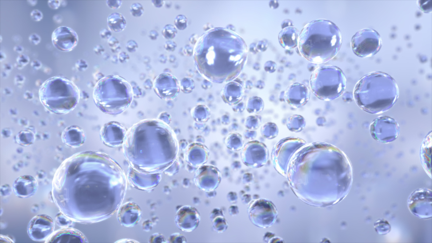 Cosmetic essential bubbles in water rising up on light blue background. Super slow motion Beauty glossy Moisturizing bubble blobs or drops 3D animation design | Shutterstock HD Video #1066678516