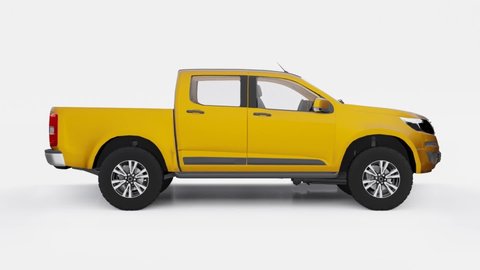 Yellow pickup car on a white background. 3d rendering.