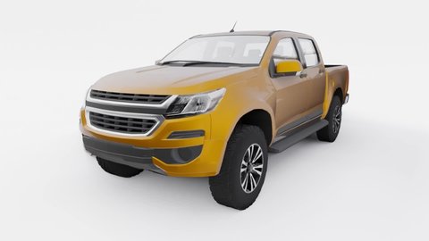 Yellow pickup car on a white background. 3d rendering.