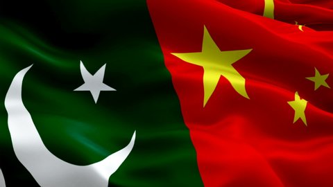 Pakistan and China Flag Wave Loop waving in wind. Realistic Pakistani vs Chinese Flag background. China Flag Looping Closeup Video sign waving. Pakistan and Chinese cricket live match Slow Motion 