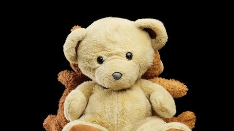 various teddy bears rotates on a black background, children's toy