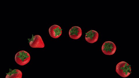 strawberry rainbow. The vertical carousel. They rise and fall. The movement of 3D animation. Selective focus. Blurred background. Isolate it. The alpha channel. No background 4K Circling