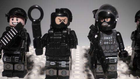 BARCELONA - December 2020 -Toy figurines of police swat team used for imaginary play 