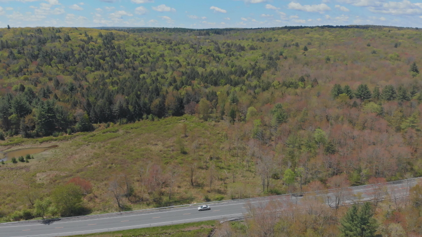 Mountain Pocono Pennsylvania landscape with green forest and blue sky