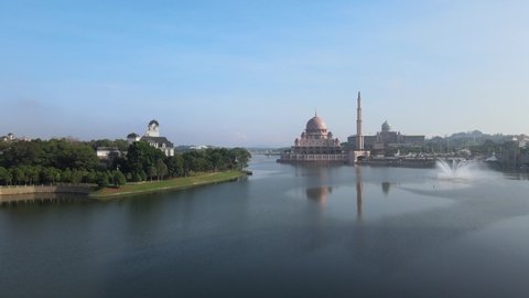 View of Putrajaya Mosque, City and Lake in Putrajaya