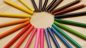Circle of Colorful Pencils, Close-up. Colored Pencils for School Education. Rainbow Pencils for Drawing. Perfect for Product Advertising, Product Placement. - Powered by Shutterstock - Get 15% off with code: PIKWIZARD15