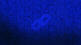 Block chain hyperlink symbol on binary code number big data flow information. Blue glowing abstract background. Finance bitcoin business concept. - Powered by Shutterstock - Get 15% off with code: PIKWIZARD15
