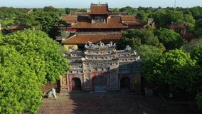 Aerial view of the Hue Citadel in Vietnam. Imperial Palace moat ,Emperor palace complex, Hue city, Vietnam. Travel and landscape concept