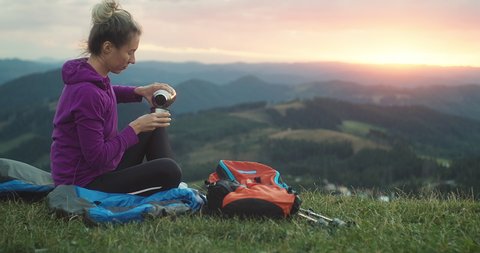 Woman Hiker Hiking Backpacker Traveler Camper Stock Footage Video (100% ...