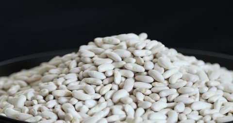 Pile Of Dry White Bean Legumes Heap Rotating Close up shoot