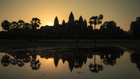 Time Lapse of the sun rising from behind the Angkor Wat temple in Cambodia