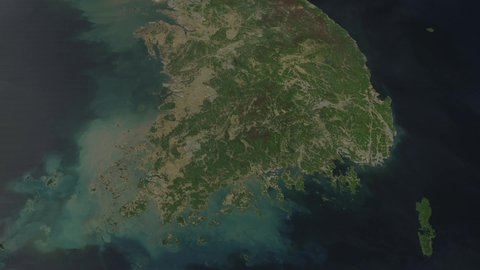 South and North Korea countries view from space from a satellite. Contains public domain image by NASA.