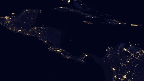 Central America viewed from space from a satellite during night time. Contains public domain image by NASA.