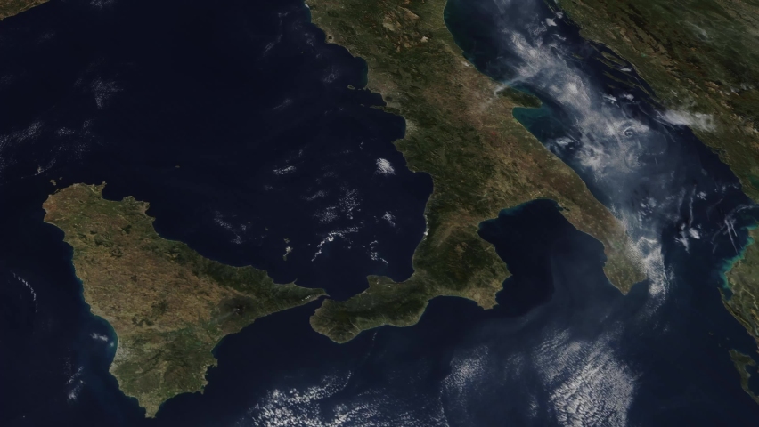 Italy country viewed from space from a satellite. Contains public domain image by NASA.