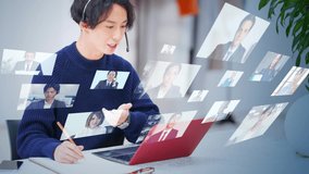 Young asian man taking web conference. Telemeeting. Webinar. Distributor. Vlog. - Powered by Shutterstock - Get 15% off with code: PIKWIZARD15