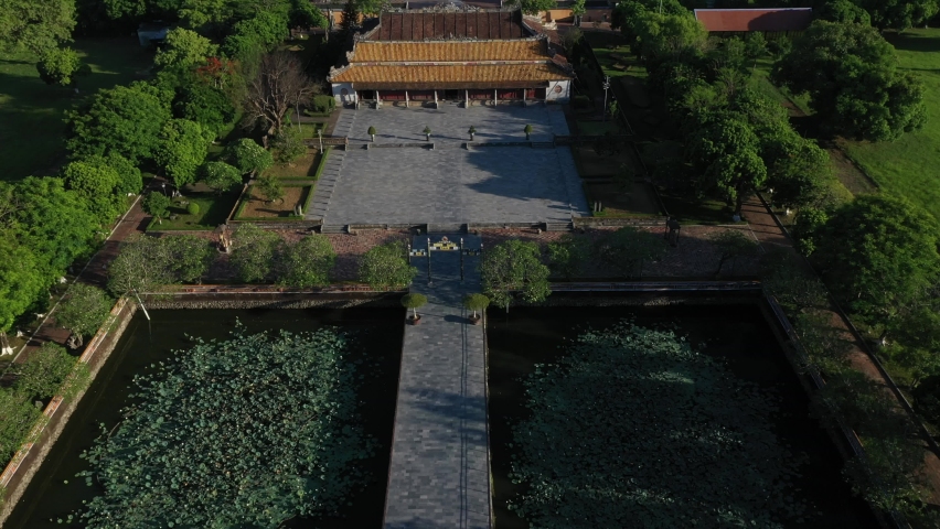 Aerial view of the Hue Citadel in Vietnam. Imperial Palace moat ,Emperor palace complex, Hue city, Vietnam. 