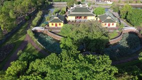 Aerial view of the Hue Citadel in Vietnam. Imperial Palace moat ,Emperor palace complex, Hue city, Vietnam. 