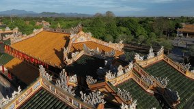 Aerial view of the Hue Citadel in Vietnam. Imperial Palace moat ,Emperor palace complex, Hue city, Vietnam. 